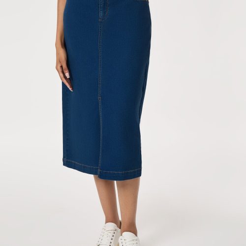 Midi Denim Front Slit Skirt, Phoenix Wash in the Color Phoenix Wash | Jones New York