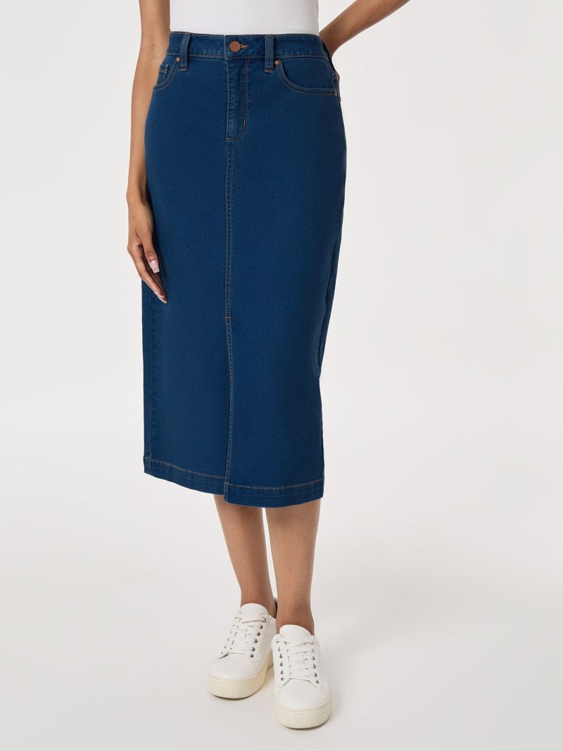 Midi Denim Front Slit Skirt, Phoenix Wash in the Color Phoenix Wash | Jones New York