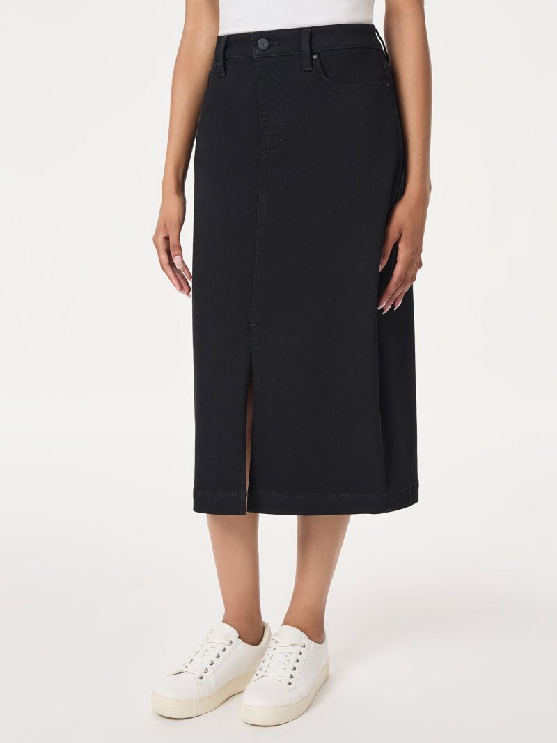 Midi Denim Front Slit Skirt, Onyx Wash in the Color Onyx Wash | Jones New York