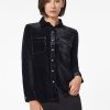 Button-Front Velour Utility Shirt in the Color Jones Black | Jones New York