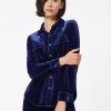 Button-Front Velour Utility Shirt in the Color Dark Sapphire | Jones New York