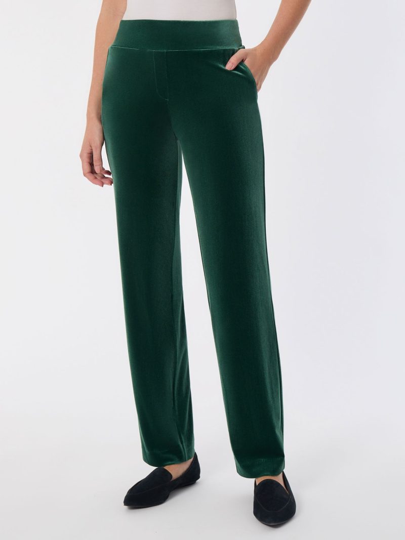 Pull-On Velour Straight Leg Pants in the Color Forest Green | Jones New York