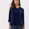 Velour Pop-Over Collar Top in the Color Dark Sapphire | Jones New York