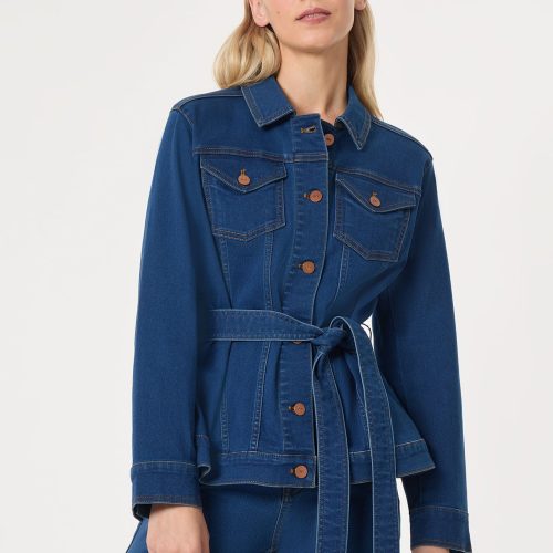 Denim Belted Button-Front Jacket, Phoenix Wash in the Color Phoenix Wash | Jones New York