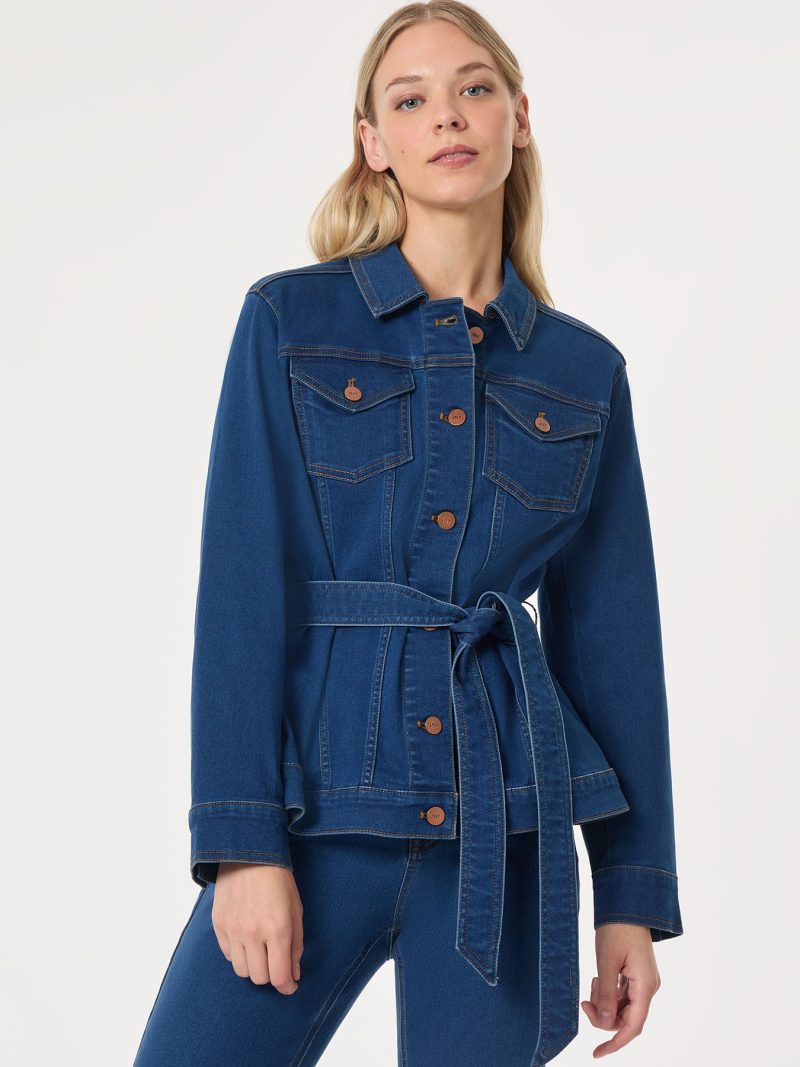 Denim Belted Button-Front Jacket, Phoenix Wash in the Color Phoenix Wash | Jones New York