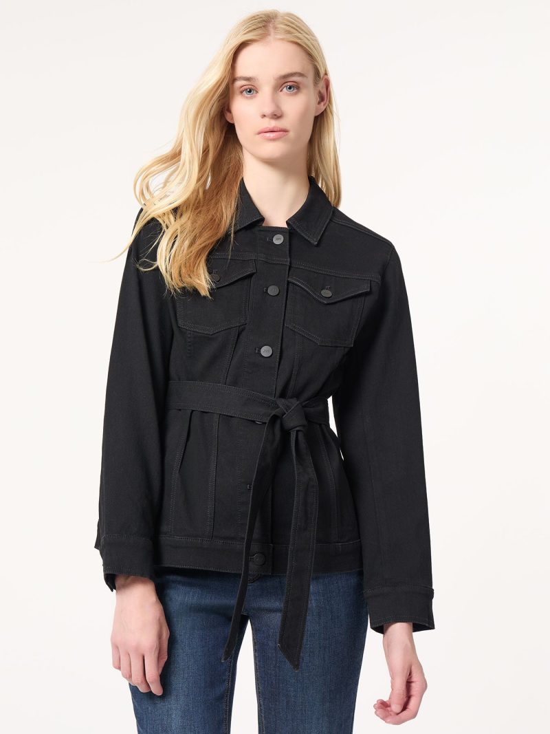 Denim Belted Button-Front Jacket, Onyx Wash in the Color Onyx Wash | Jones New York