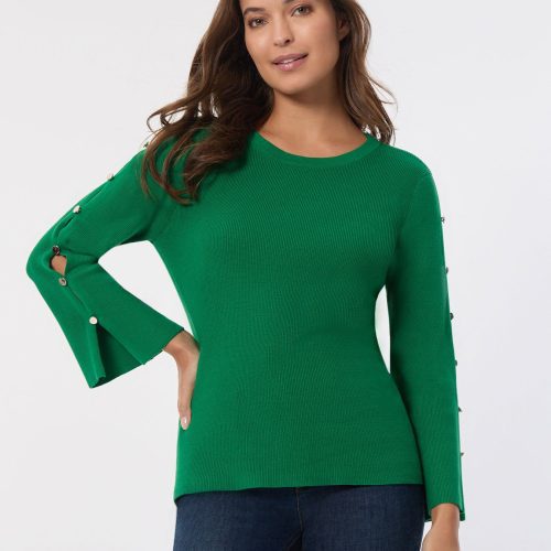 Crew Neck Peek-a-Boo Sleeve Tunic in the Color Deep Clover | Jones New York