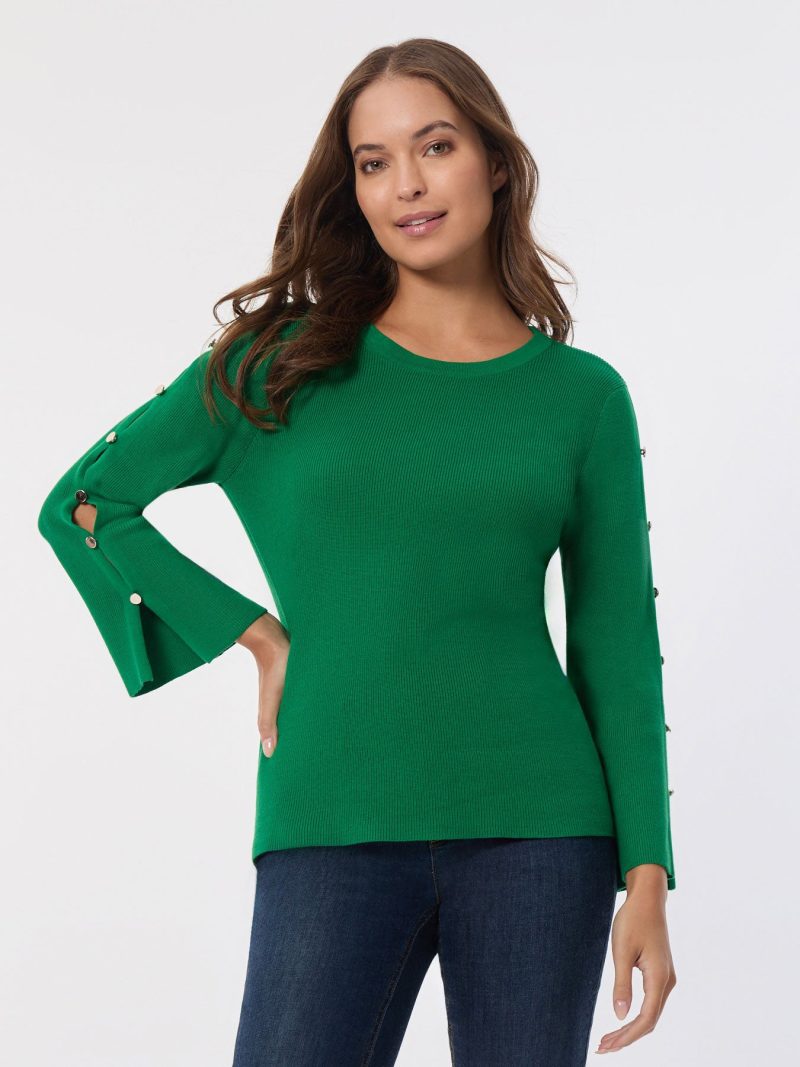 Crew Neck Peek-a-Boo Sleeve Tunic in the Color Deep Clover | Jones New York