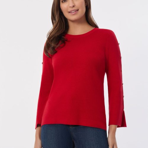 Crew Neck Peek-a-Boo Sleeve Tunic in the Color Deep Rouge | Jones New York