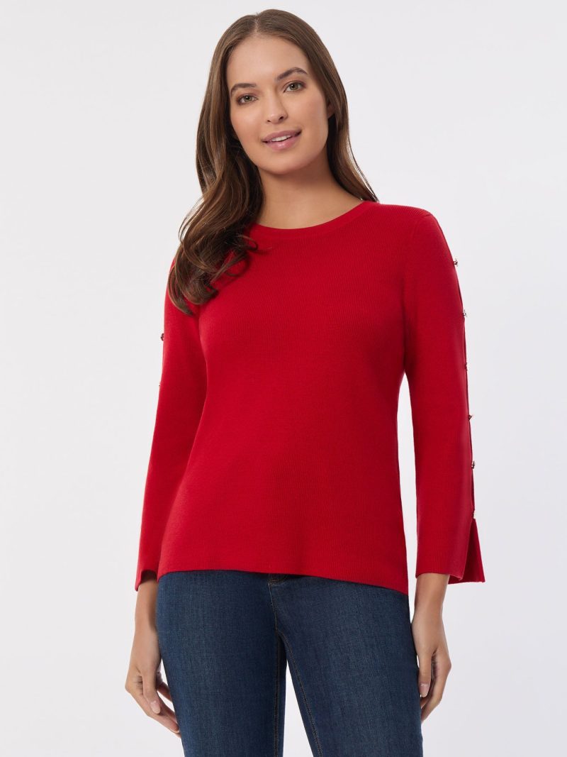 Crew Neck Peek-a-Boo Sleeve Tunic in the Color Deep Rouge | Jones New York