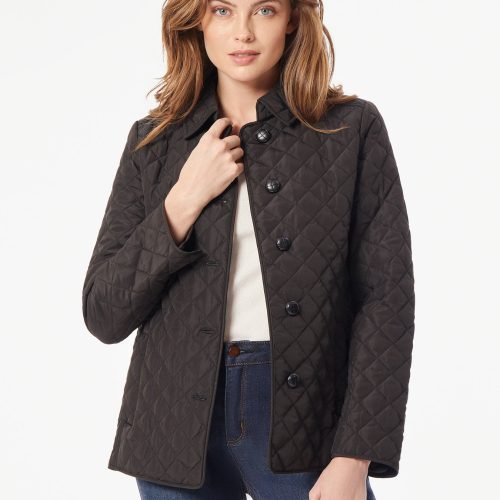 Petite Five-Button Quilted Jacket in the Color Jones Black | Jones New York