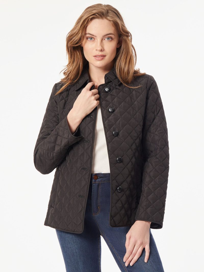 Petite Five-Button Quilted Jacket in the Color Jones Black | Jones New York