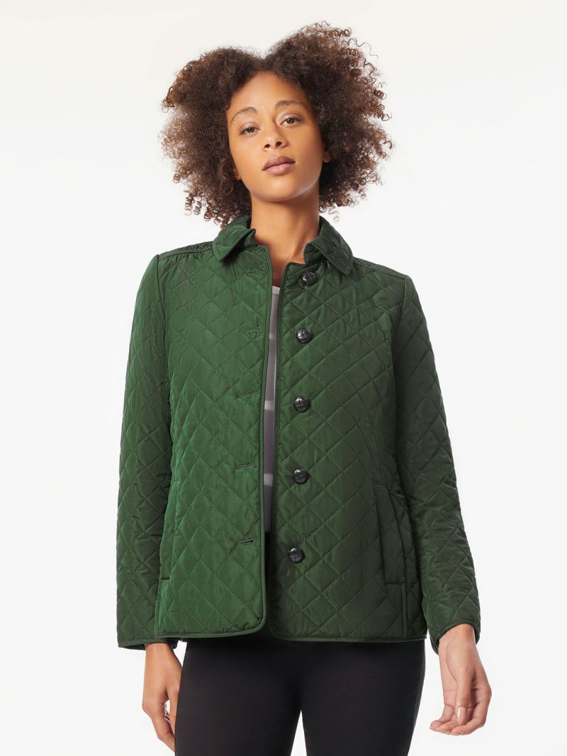 Five-Button Quilted Jacket in the Color Forest Green | Jones New York