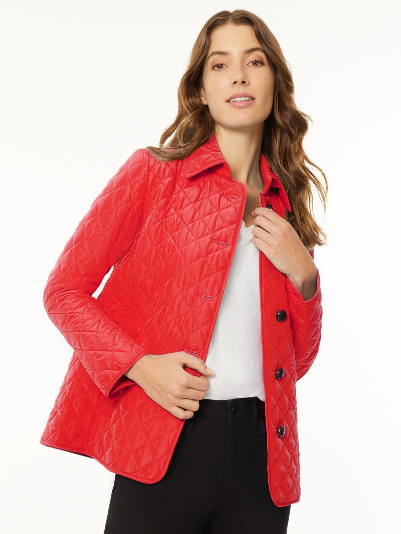 Petite Five-Button Quilted Jacket in the Color Deep Rouge | Jones New York