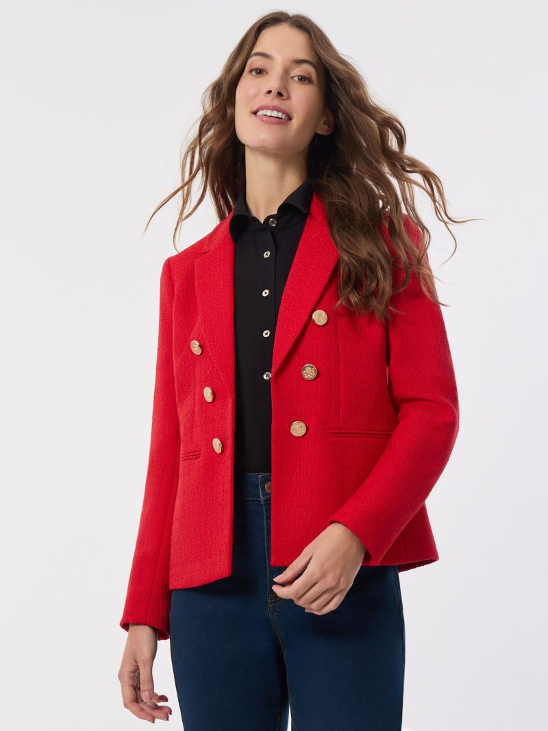 Faux Double Breasted Jacket, Tweed in the Color Deep Rouge | Jones New York