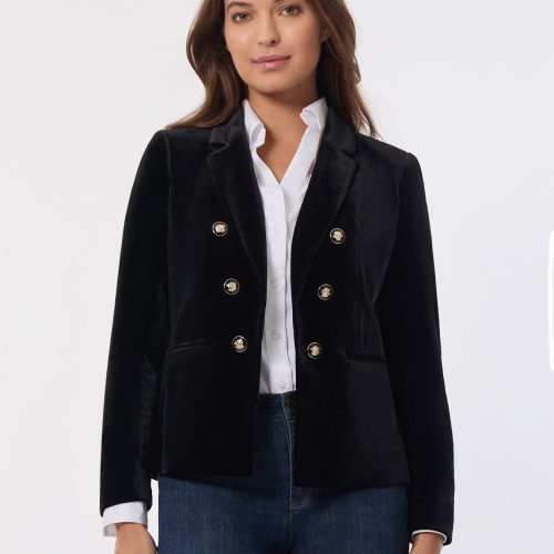 Faux Double Breasted Jacket, Velvet in the Color Jones Black | Jones New York