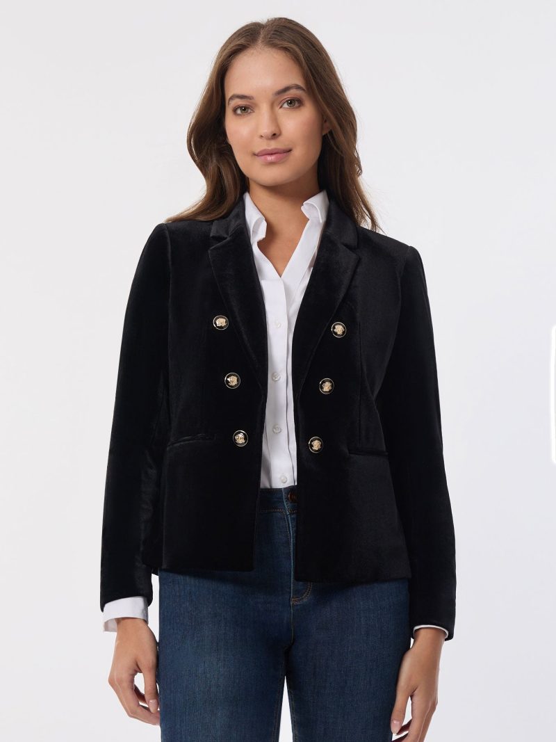 Faux Double Breasted Jacket, Velvet in the Color Jones Black | Jones New York