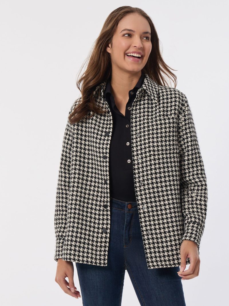 Houndstooth Button-Front Shacket in the Color Jones Black/Jones White | Jones New York