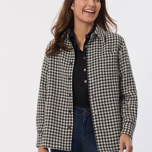 Petite Houndstooth Button-Front Shacket in the Color Jones Black/Jones White | Jones New York