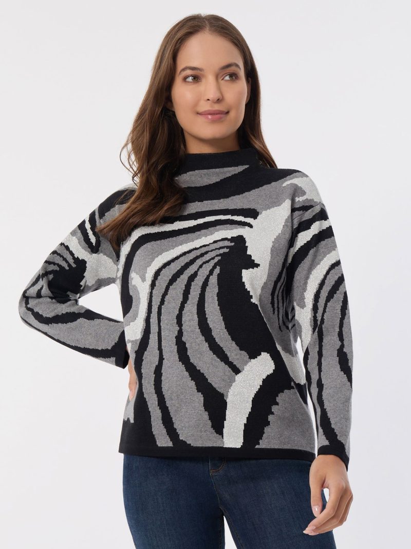 Mock Neck Sparkle Jacquard Sweater in the Color Jones Black Multi | Jones New York