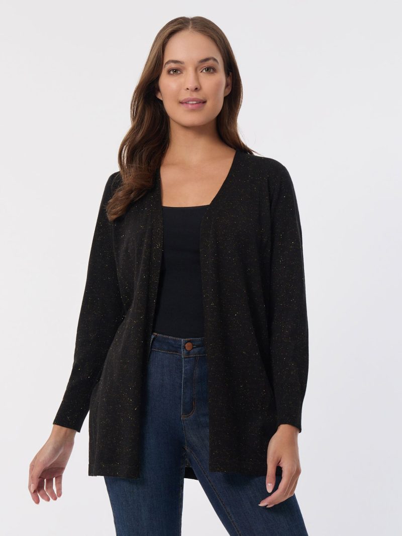 Open Front Sparkle Cardigan in the Color Jones Black/Gold | Jones New York