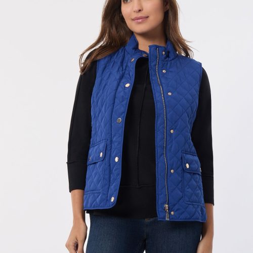 Zip-Front Quilted Vest in the Color Sapphire | Jones New York