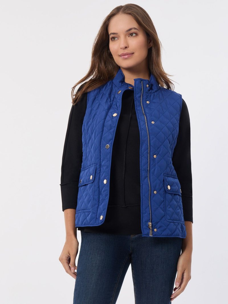 Zip-Front Quilted Vest in the Color Sapphire | Jones New York