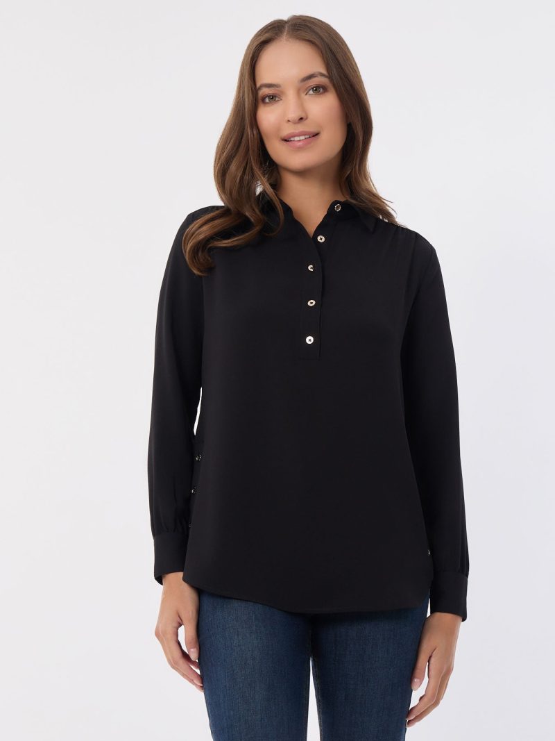 Long Sleeve Popover Tunic, Jasper Crepe in the Color Jones Black | Jones New York