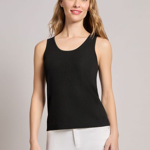 Sutton Scoop Neck Tank Top in the Color Jones Black | Jones New York