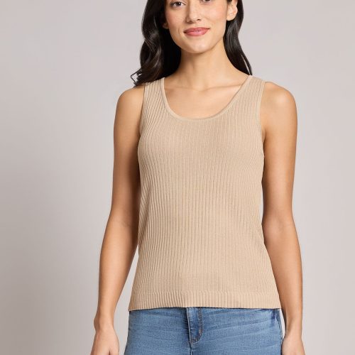 Sutton Scoop Neck Tank Top in the Color Jones Khaki | Jones New York