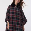 Button-Up Faux Fur Collar Poncho in the Color Deep Rouge/Jones Black Multi | Jones New York