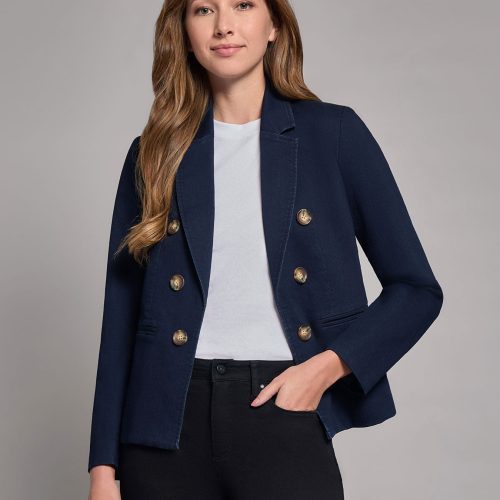 Denim Faux Double-Breasted Jacket in the Color Indigo Rinse Wash | Jones New York