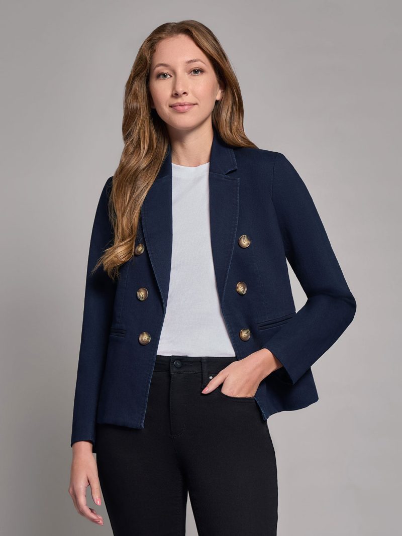 Plus Denim Faux Double-Breasted Jacket in the Color Indigo Rinse Wash | Jones New York