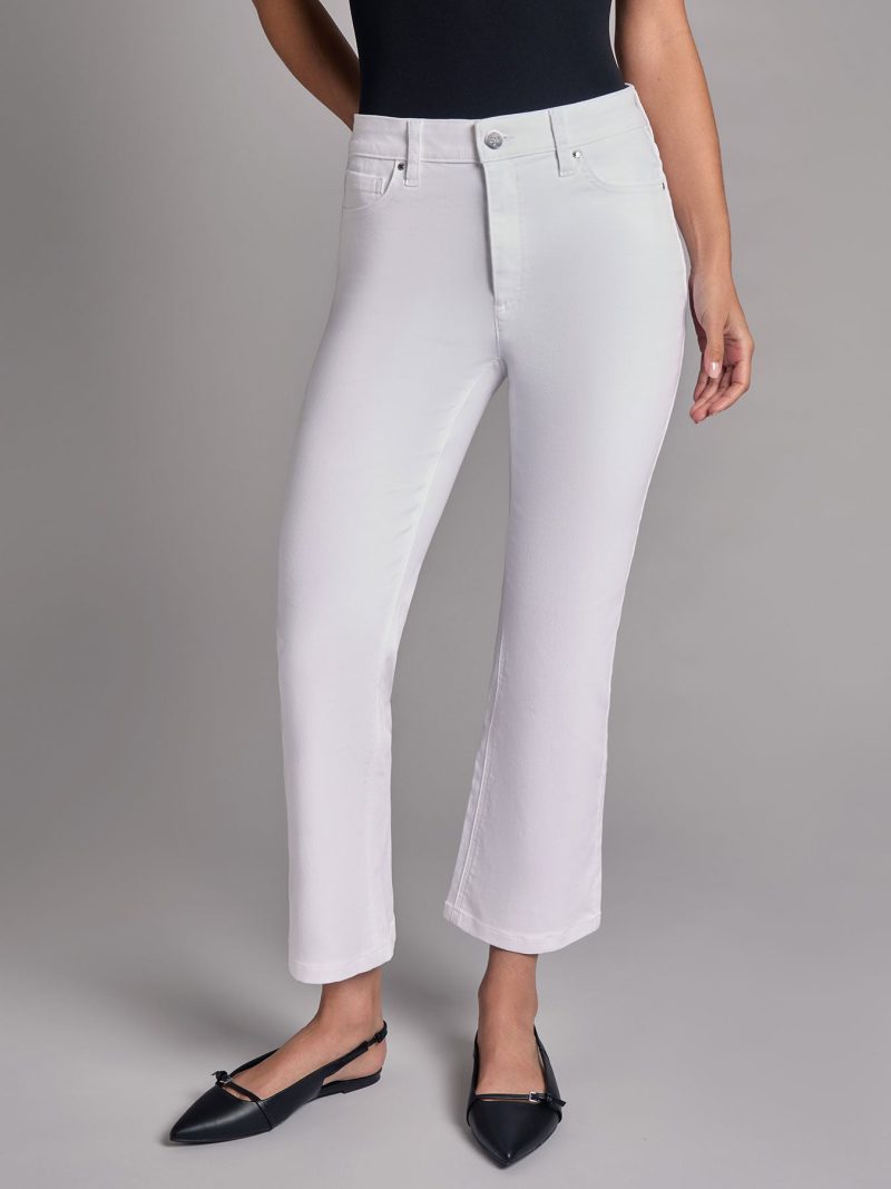 High Rise Cropped Kick Flare Jeans in the Color Soft White | Jones New York