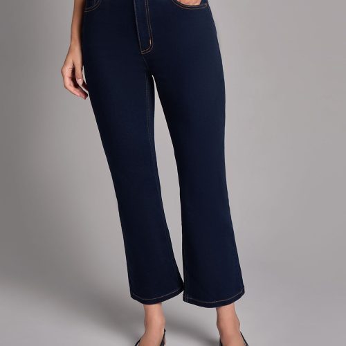 High Rise Cropped Kick Flare Jeans in the Color Indigo Rinse Wash | Jones New York