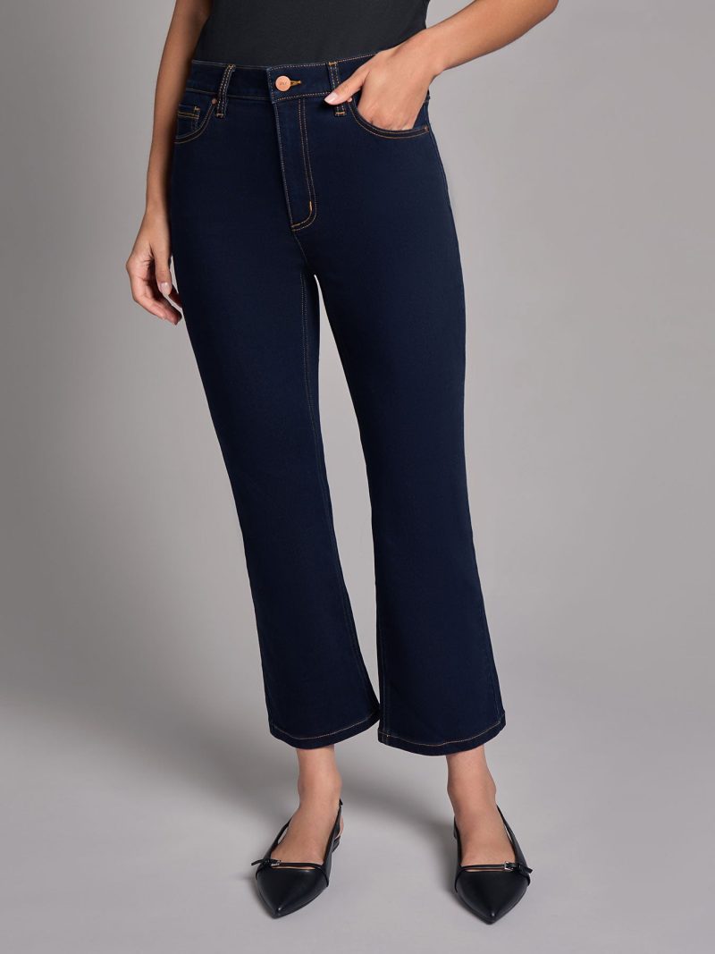 High Rise Cropped Kick Flare Jeans in the Color Indigo Rinse Wash | Jones New York