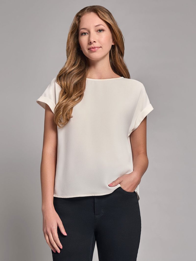 Button Detail Blouse, Jasper Crepe in the Color Jones White | Jones New York