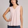 Sleeveless V-Neck Pleat Front Blouse in the Color Petal Pink | Jones New York