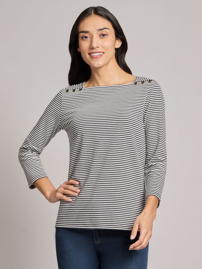 Petite Square Neck Stripe Top in the Color Jones Black/Nyc White | Jones New York