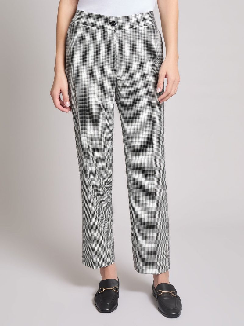 Straight Leg Elastic Back Pant, Gingham in the Color Jones Black/Nyc White | Jones New York