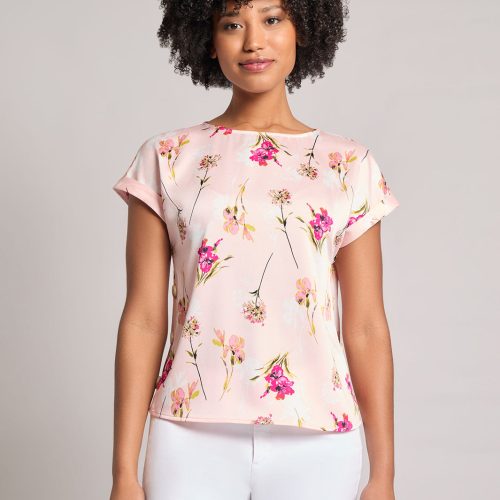 Button Detail Blouse, Hammered Satin in the Color Petal Pink Multi | Jones New York