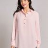 Long Sleeve Collared Popover Blouse, Jasper Crepe in the Color Petal Pink | Jones New York