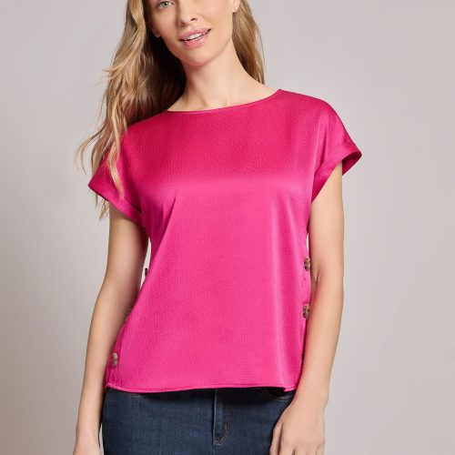 Button Detail Blouse, Hammered Satin in the Color Azalea | Jones New York