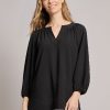 Print V-Neck Pleated Kelly Blouse, Jacquard in the Color Jones Black | Jones New York