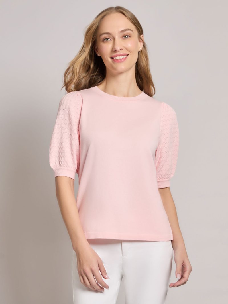 Stitch Sleeve Sweater in the Color Petal Pink | Jones New York