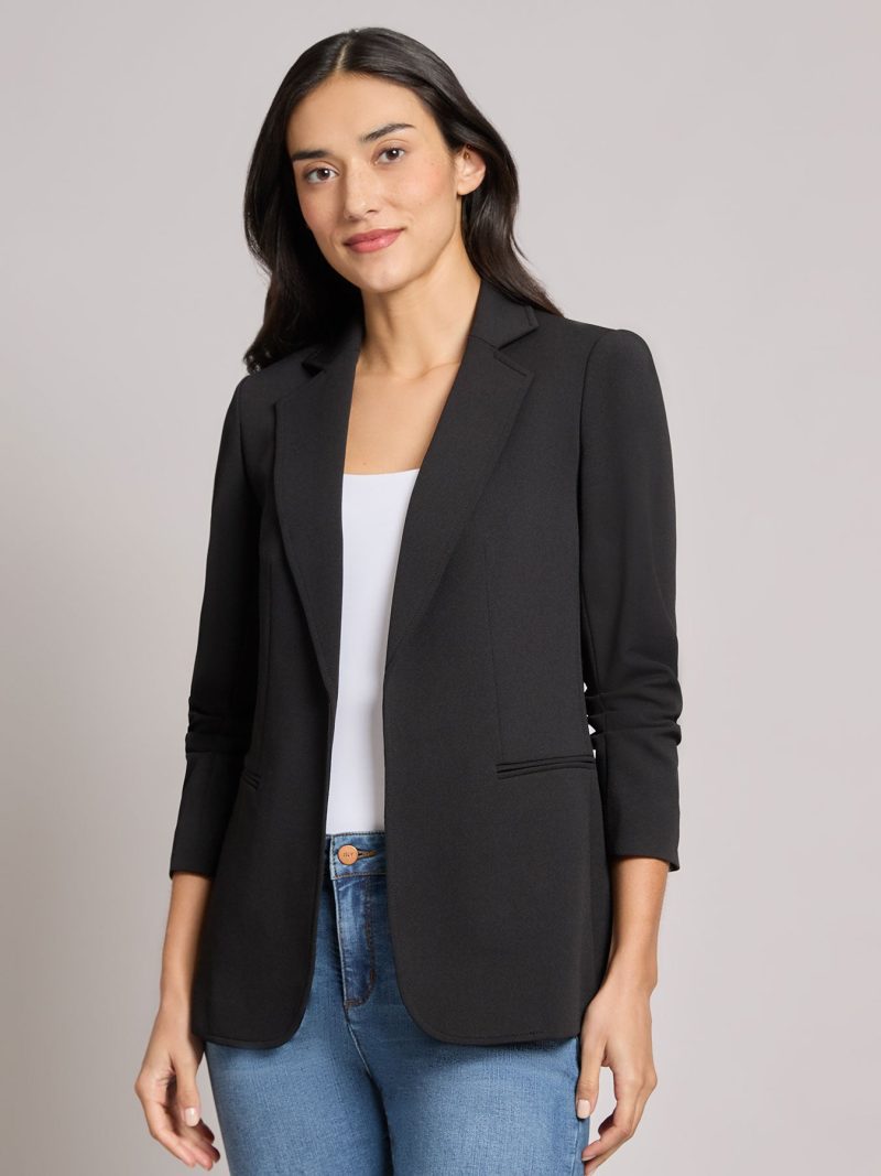 Notch Collar Scrunch Sleeve Jacket in the Color Jones Black | Jones New York