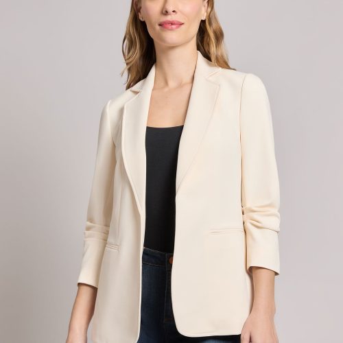 Notch Collar Scrunch Sleeve Jacket in the Color Jones White | Jones New York