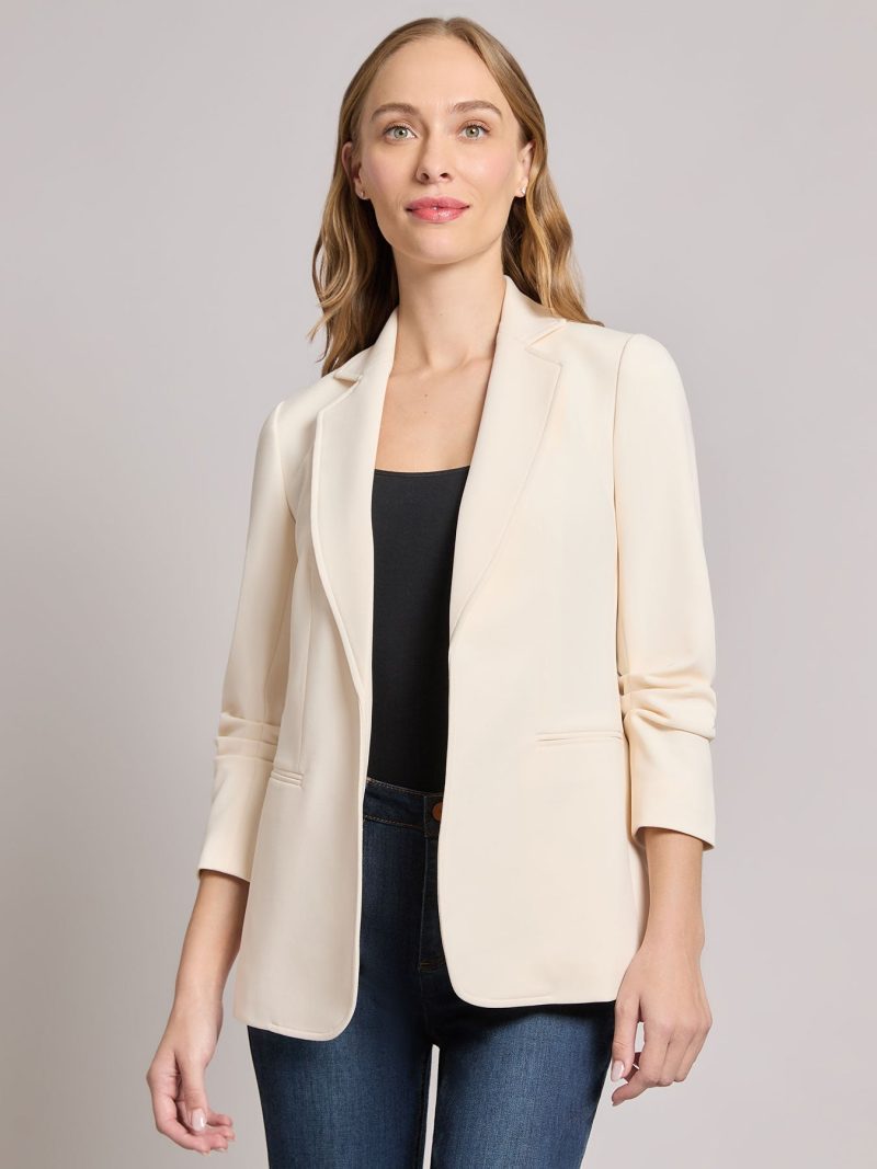 Notch Collar Scrunch Sleeve Jacket in the Color Jones White | Jones New York