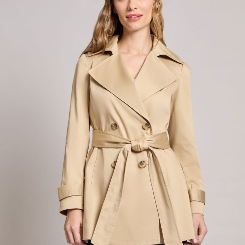 Petite Double Breasted Trench Jacket in the Color Jones Khaki | Jones New York