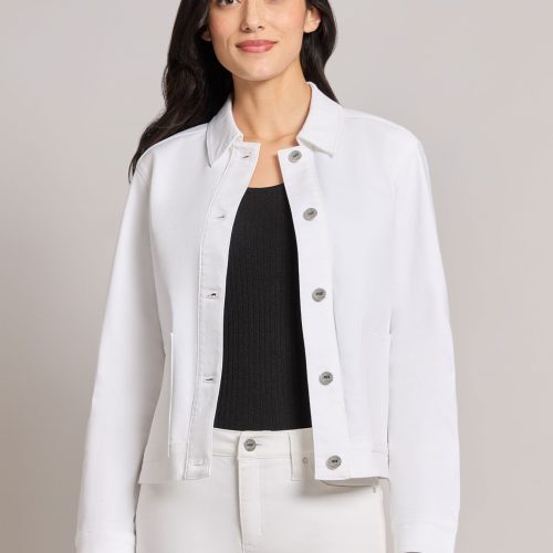 Petite Patch Pocket Denim Jacket, Soft White in the Color Soft White | Jones New York